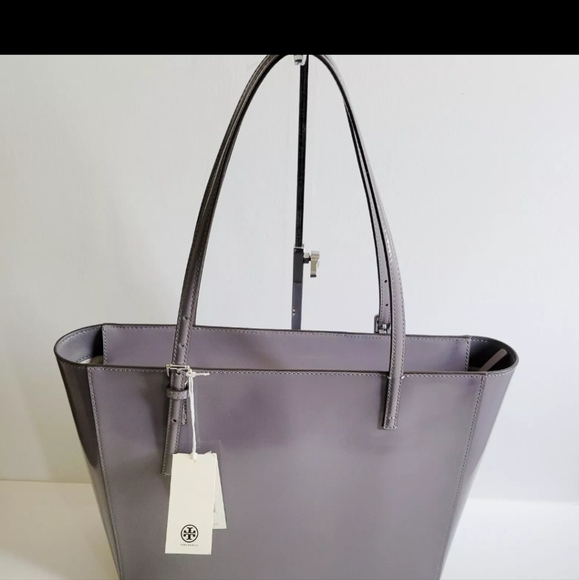 Tory Burch Emerson Patent Tote Shopper Shoulder Handbag Grey NWT - Picture 5 of 8